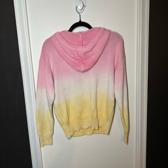 Metric Knits Pink White Yellow Tie Dye Ombre Knit Hoodie Pullover Size Medium - Picture 7 of 9